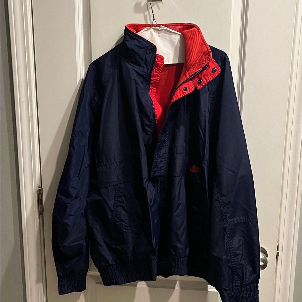 Vtg 80s Nike Fully Lined Windbreaker Jacket, Grey Tag, Mini Swoosh Logo Full Zip
